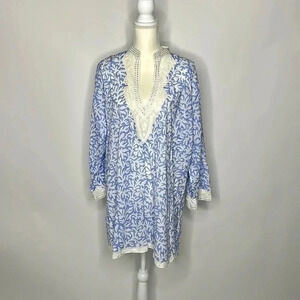 Sulu Collection Top Women White Blue Embroidered
Long Sleeve Boho Tunic Size 20